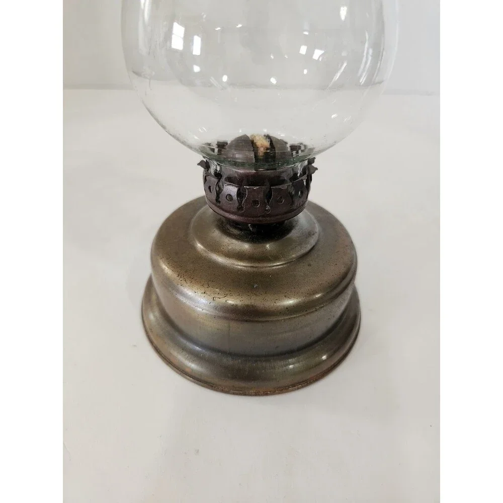 Mini Oil Lamp Vintage Metal Base Copper Color Clear Glass Shade 9